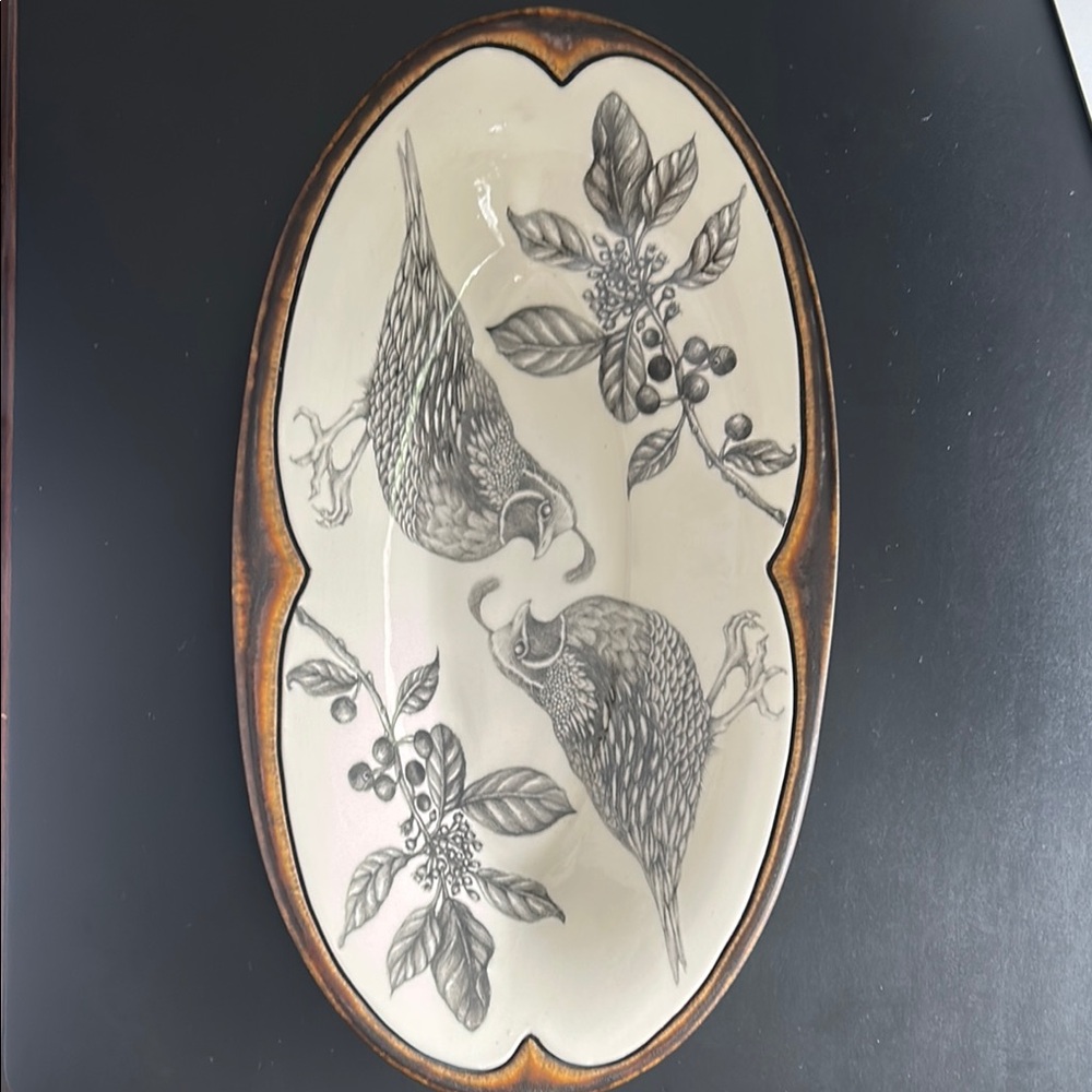 Laura Zindel Oval Ceramic Plate with Bird Motif